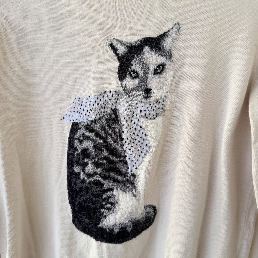 VTG Lands' End Cat Sweater Intarsia Supima Cotton Girly Novelty Knit‎ S